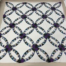 Handmade Double Wedding Ring Cotton Fabric Queen Size Patchwork quilt top/topper picture