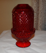 Red Viking Glass Diamond Point Fairy Lamp Light Glimmer Candle Holder MCM picture