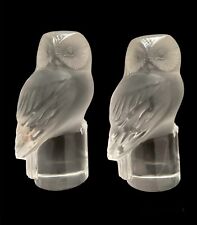 Lalique Crystal Owls Chouette Frosted Signed Lot of 2 **READ DESCRIPTION** picture