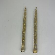 Set Of 2 MCM Confetti Gold Flecks Clear Lucite Taper Candles 10” DH Lindberg Co picture