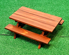 Dollhouse Miniature Cedar Wood Picnic Table with Benches - Rustic Brown Stain picture