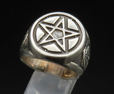 925 Silver - Vintage Carved Masonic Pentagram Signet Ring Sz 10 - RG24983 picture