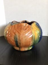 OAXACAN POTTERY PLANTER W/INTEGRATED FLOWER FROG MEXICO VIBRANT COLORS picture