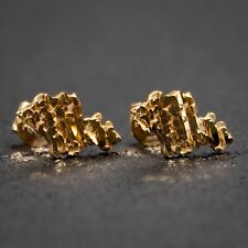  Authentic 10K Yellow Gold Men's Diamond Cut Nugget Screw Back Stud Earrings picture