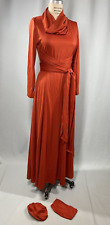 Vintage Dress SIZE LARGE XL orange rust 70s maxi long purse & hat set disco boho picture