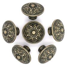 6 PCs Vintage Antique Brass Knobs Handles Pulls with Flower Pattern for Cabin... picture