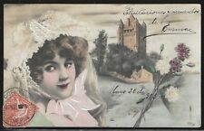 Uruguay, Scott #157 Used on 1905 Hand Colored Postcard of a Woman and Castle picture