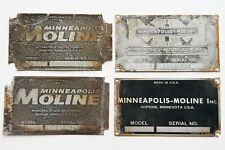 VINTAGE MINNEAPOLIS MOLINE TRACTOR / ENGINE - 4 Pcs SERIAL # PLATES Collectible picture