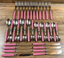 Vintage Interpur Stainless Pink Handle Flatware Set 36 Pc Service for 8 MCM picture
