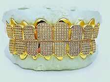 Custom fit 925 Sterling Silver Fully Stones Cubic CZ Micro Pave Block Grillz  picture