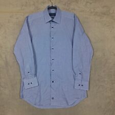David Donahue Dress Shirt 16 32/33 Trim Fit Blue Micro check/gingham long sleeve picture
