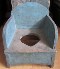 ANTIQUE 19th Century AAFA Folk Art  BLUE PAINT Painted CHILDS Doll Potty Chair picture