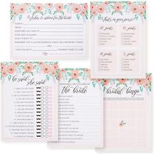 Set of 5 Pink Floral Bridal Shower Games for 50 Guests, Party Activities, 5x7