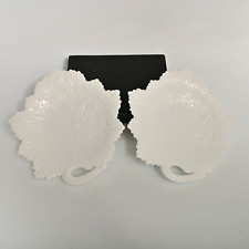 Fenton Vintage White Milk Glass Raised Vein Large Leaf Shaped Plate picture