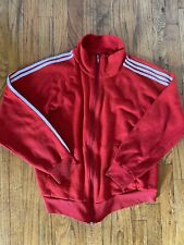 Vintage Red Track Sweatshirt 70s Soffe Zip Up Jacket Three Stripes Medium USA picture