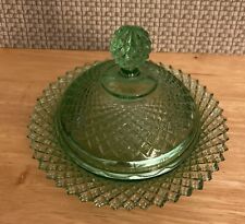 Atq Anchor Hocking Miss America Green Depression Glass Butter Dish Cheese Keeper picture