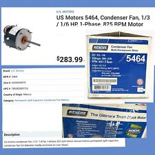 US Motors Rescue Condenser Fan Motor 5464 1/3 - 1/6 HP Motor for 370V Capacitors picture