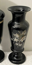 Vintage Black Opaque Bristol Glass Vase Beautiful Hand Painted Floral Design picture