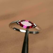 Women's Solitary Band Ring 2 Ct Marquise Cut Pink Ruby 925 White Sterling Silver picture