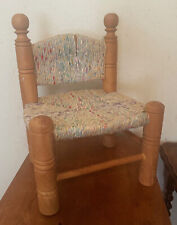Antique Vintage Wooden Child's Children's Chair w Woven Fabric Seat & Back picture