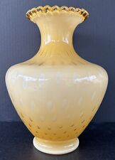 Fenton Art Glass Vase Controlled Bubble Honey Amber Cased 11 1/2” Ruffled Edge picture