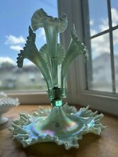 Fenton G1 Willow Green Iridized 4-Horn Epergne picture