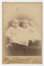 Antique Circa 1880s Rare Cabinet Card Identical Twin Girls Ghost Image on Back picture