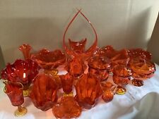 Huge Lot Of 17 Gorgeous VINTAGE AMBERINA GLASS Orange Viking, Fenton Pedestal picture