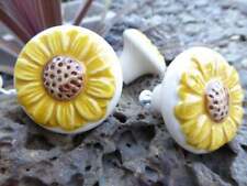 Antique Ceramic Drawer Pulls Handle Sunflower Kitchen Cabinet Knobs Rustic picture