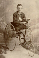 Rare 1890s AMPUTATED LEGS CYCLIST Antique CABINET PHOTO Circus Freak on BICYCLE picture