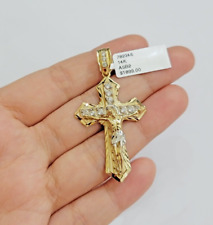 14k Yellow Gold Cross Jesus Crucifix Pendant 2 Inch 14kt CZ Charm Mens REAL 14kt picture