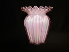Fenton Vase Pink Opalescent Ruffled Ribbed 95th Anniversary picture