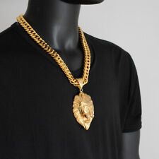 Big Lion Head Pendant Mens Heavy Necklace Stainless Steel Cuban Miami Link Chain picture
