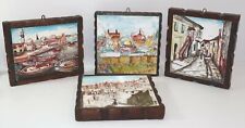 Antique Italian Countryside View Tile Painting On Wood Beautiful Lot of 4 picture