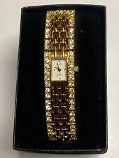 Kenneth Jay Lane KJL Watch Gold Tone Bracelet Double Row Crystal Accents NEW QVC picture