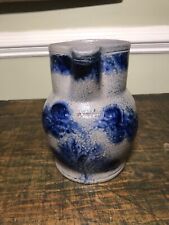 Great Antique Saltglaze Stoneware Pitcher Cobalt Decorated H Myers Baltimore, MD picture