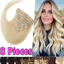 CLEARANCE Clip In 100% Real Remy Human Hair Extensions Full Head Bleach White US picture