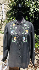 Vintage 50's Tramo Switzerland Bohemian Embroidered Summer Artist Button Blouse picture