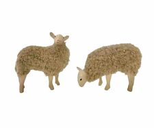 Sheep Figurine Pair Porcelain and Wool Lamb Statues Vintage Adorable Decor picture