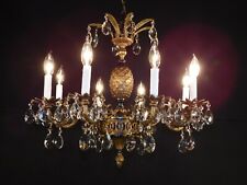 Antique French Brass Dark Patina PINEAPPLE Empire Lead Crystal Chandelier picture