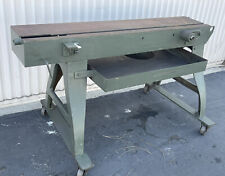 OLD VINTAGE ANTIQUE INDUSTRIAL METAL TABLE MACHINE BASE IRON LEGS HEAVY 50x10x29 picture