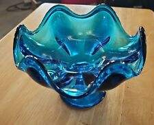 Vintage Viking Epic 6 glass /candy dish On Pedestal. Beautiful. Heavy. BLUE picture