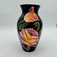 Vintage Rare Black Ancora Hand Painted Floral Vase Italy 10” picture