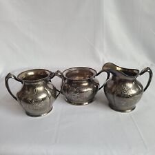 Pairpoint Mfg Quadruple Silver Plate Antique Sugar Bowl Creamer & Vase Set Vtg picture