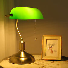Vintage Bankers Lamp Tiffany Green Glass Desk Lamp w/ Brass Base 3-Way Dimmable  picture