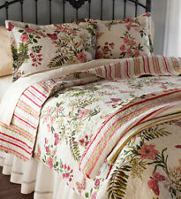 NEW ~ COZY CHIC SHABBY VINTAGE IVORY LEAF RED PINK ROSE GREEN SOFT QUILT SET picture
