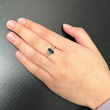 Vintage PSCO 10K Solid Yellow Gold Marquise Iolite and Diamond Ring 2.15g Size 7 picture