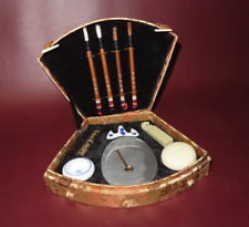 Vintage 11-pc Zhengda Chinese Paint Calligraphy Set Fan Shaped Satin Lined Box picture