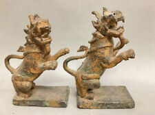 Pair Of Late 19th Century Bronze? Foo Dogs Stone Base Chinese picture