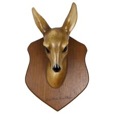 VTG 50s Faux Deer Head Mounted on Wooden Plaque Wall Hanging Lake Mille Lacs MN picture